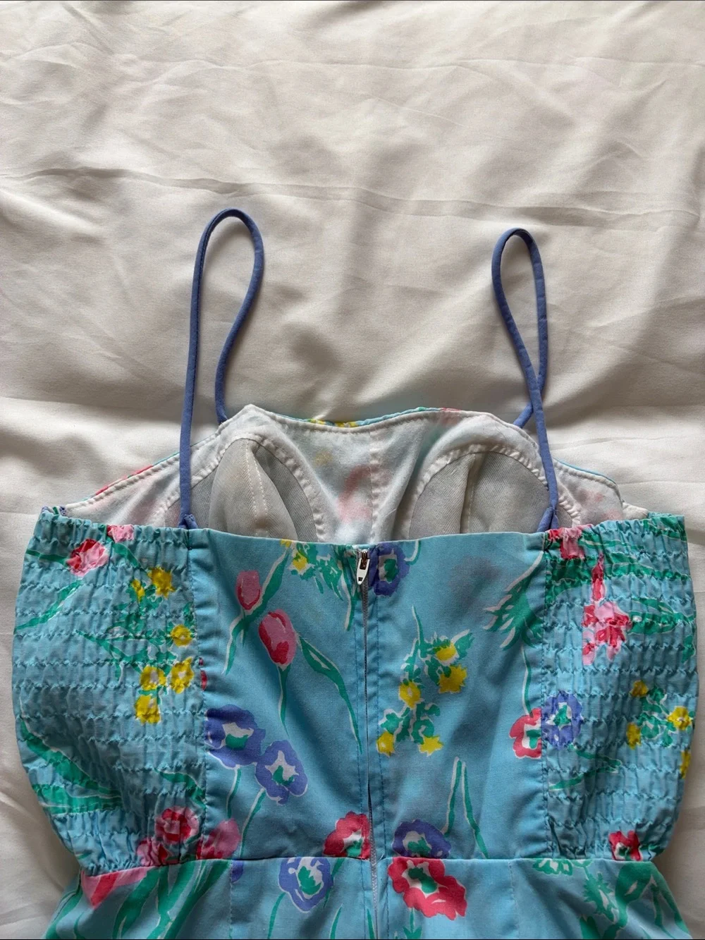 Vintage Floral Blue Romper with Spaghetti Straps - Picture 5 of 13